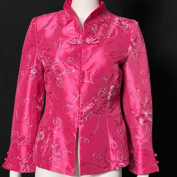 Pink silky Mandarin embellished jacket - Picture 1 of 6